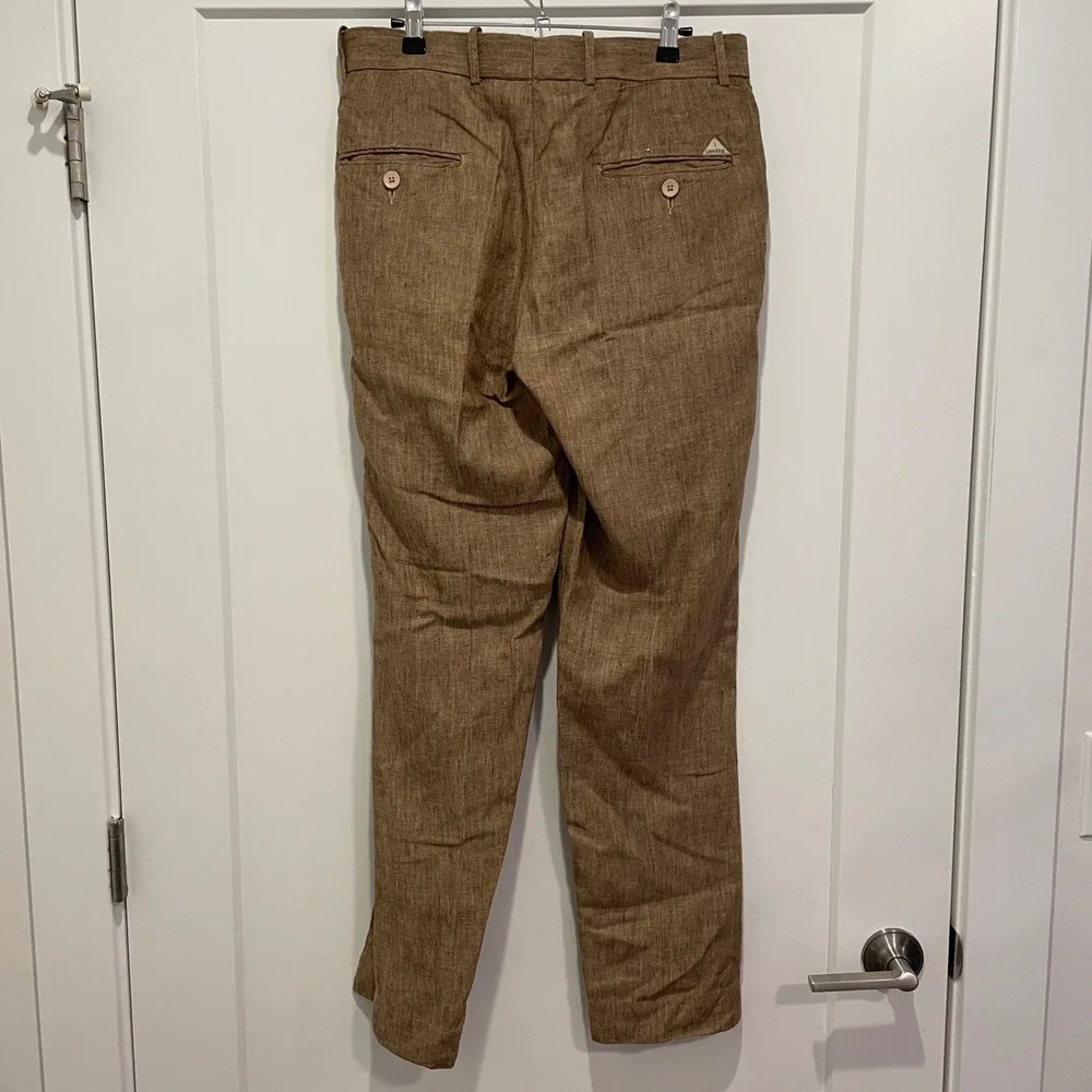 LinenKing Mens Brown 100% Linen Straight Leg Flat Front Trousers L1777448